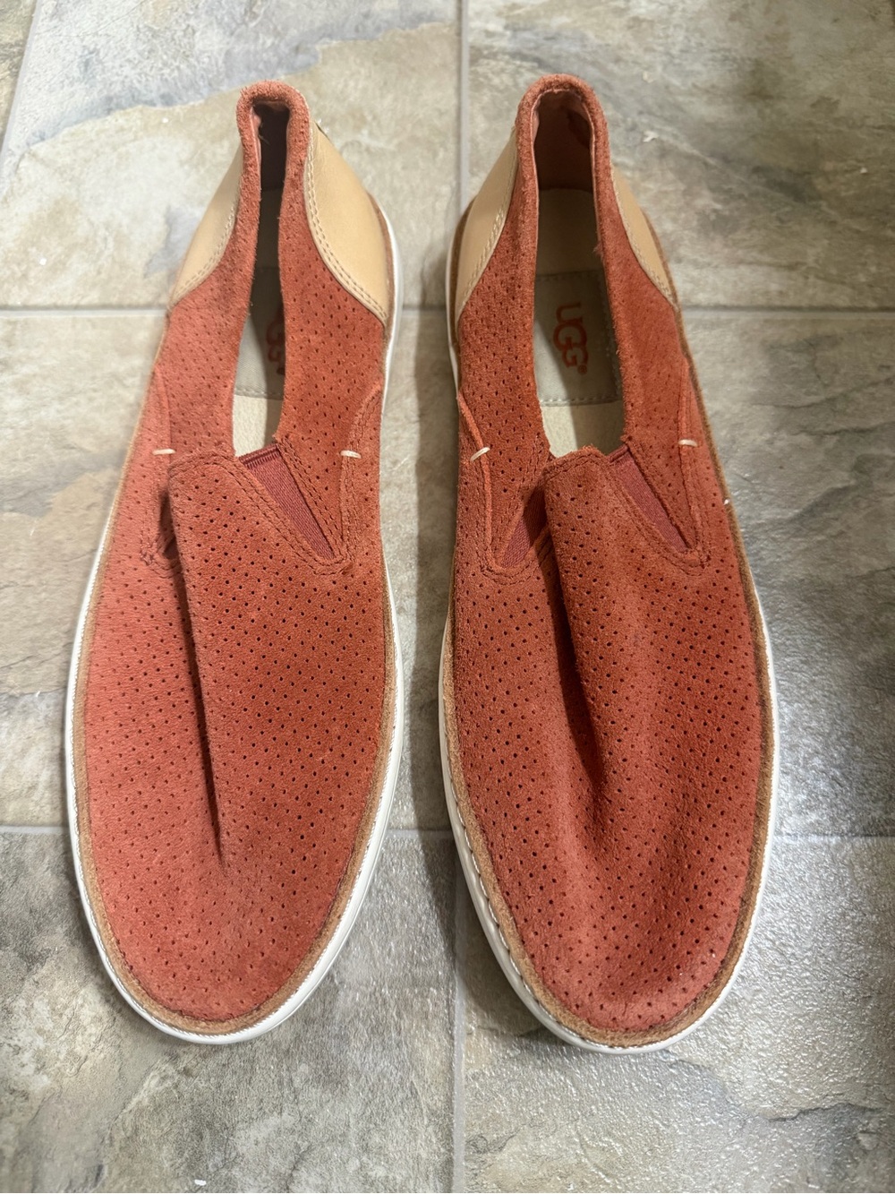 UGG Women's Perforated Suede Slip-On Loafers - Rust and Tan